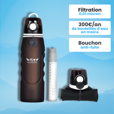 Gourde Filtrante Voyage 1L Anti-Fuite | HumaGreen France