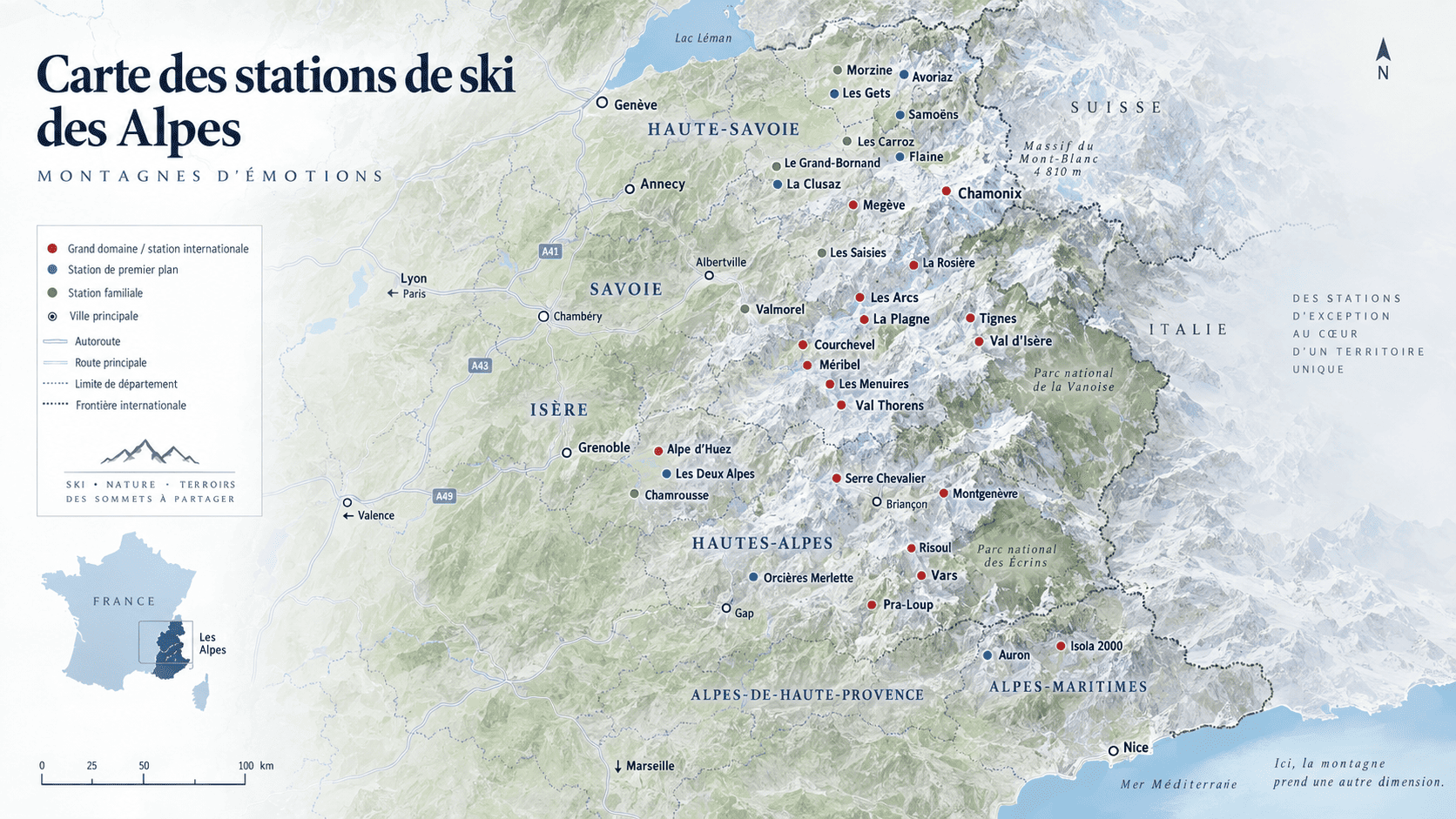 Carte des stations de ski des Alpes